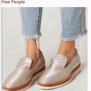 Free People Purple Metallic Snake Eyes Leather Slip On Loafers Size 8.5 SALE
